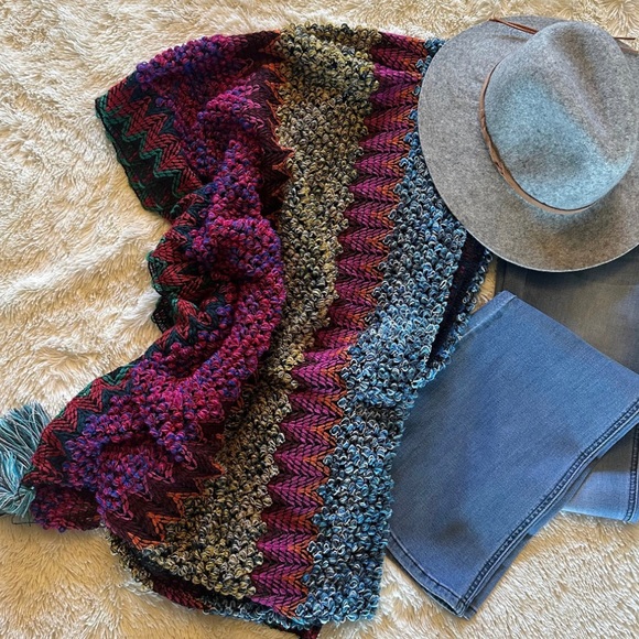 New Bohemian Loom Moroccan Knit Tasseled Handmade Poncho Cardigan Sweater Top - Picture 5 of 10